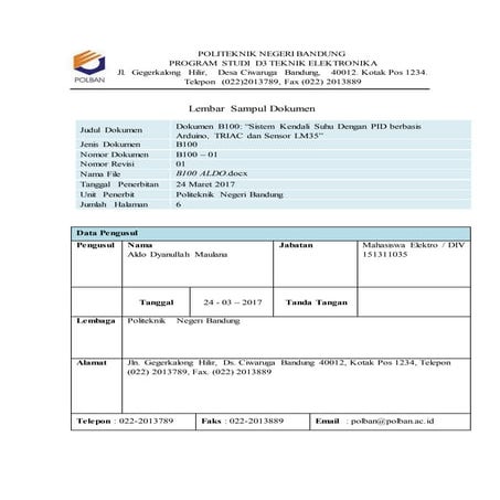 Sistem Kendali Suhu Dengan PID Berbasis Arduino, TRIAC dan sensor LM35