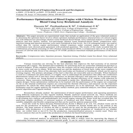 Performance Optimization of Diesel Engine with Chicken Waste Bio-diesel Blend...