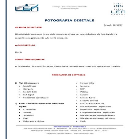 Fotografia digitale - Scheda corso LEN