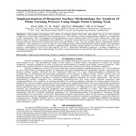 Implementation of Response Surface Methodology for Analysis of Plain Turning ...