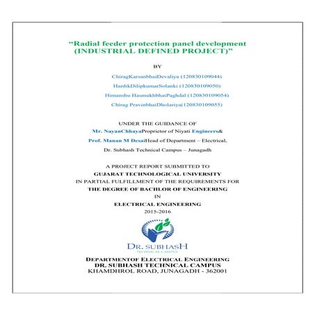REPORT- RADIAL FEEDER PROTECTION PANEL DEVELOPMENT