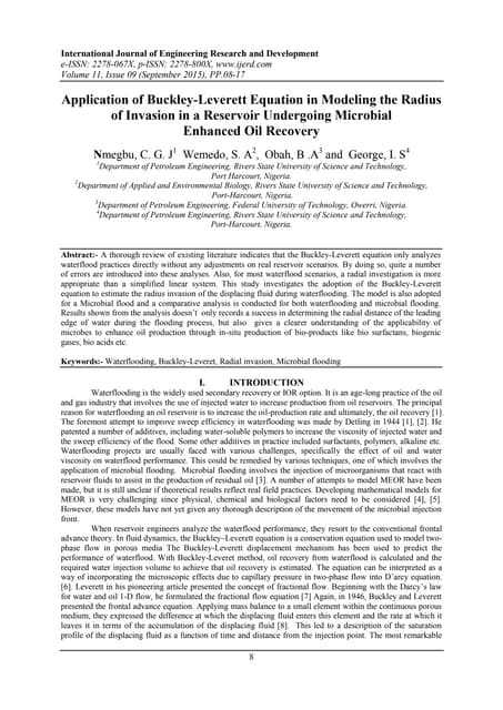 Application of Buckley-Leverett Equation in Modeling the Radius of Invasion in a Reservoir Undergoing Microbial Enhanced Oil Recovery