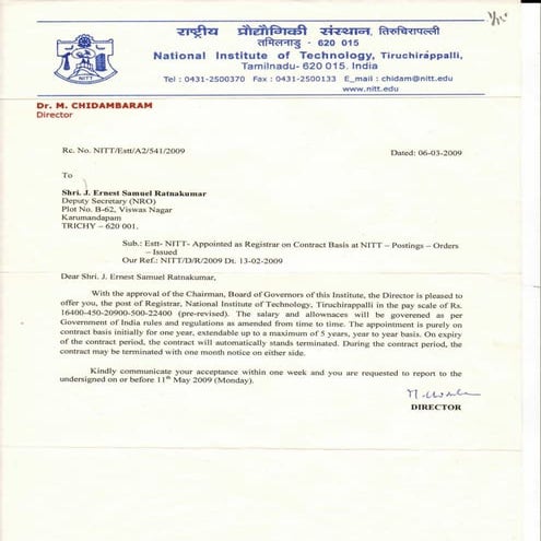 Meritorious Selection and Service - NIT Tiruchirappalli