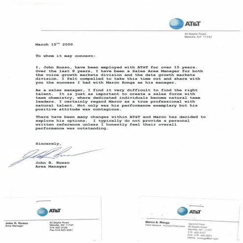 AT&T Manager Reference Letter