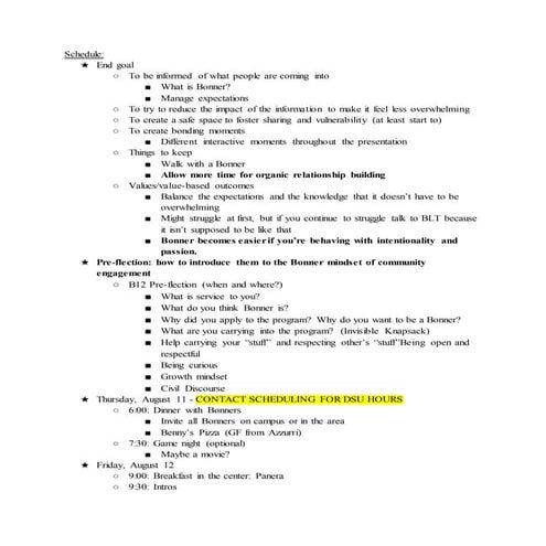 College of St. Benedict and St. John  Orientation Plan.