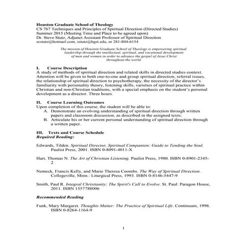 CS 767 Techniques of Spiritual Direction