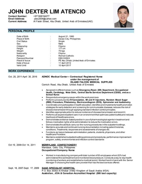 RN Joseph Atienza, HAAD, JCIA -TRAINED Comprehensive CV | DOC