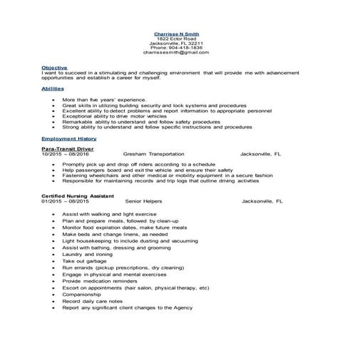 Charrisse N Smith Resume