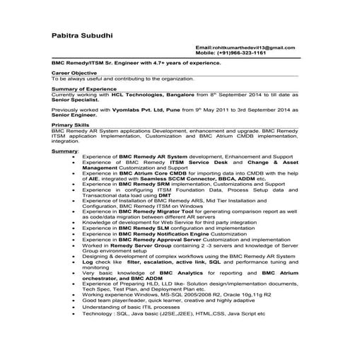 PabitraSubudhi_Remedy-ITSM Sr. Engineer V2.0