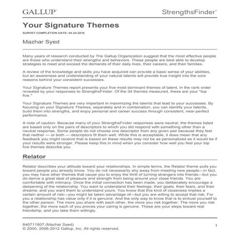 MazharSyed_Apr24_2016_GallupReport_CliftonStrengthsFinder2.0