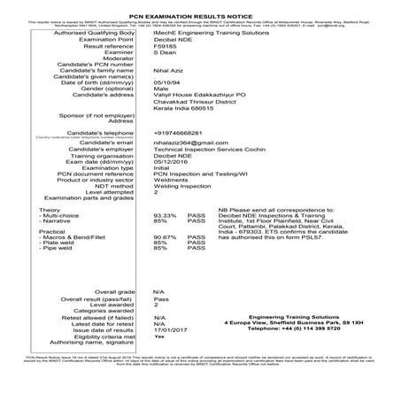 PCN Level 2 Welding Inspection | PDF