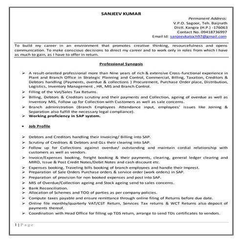Resume Branch Commercial ( Accounts  Finance)