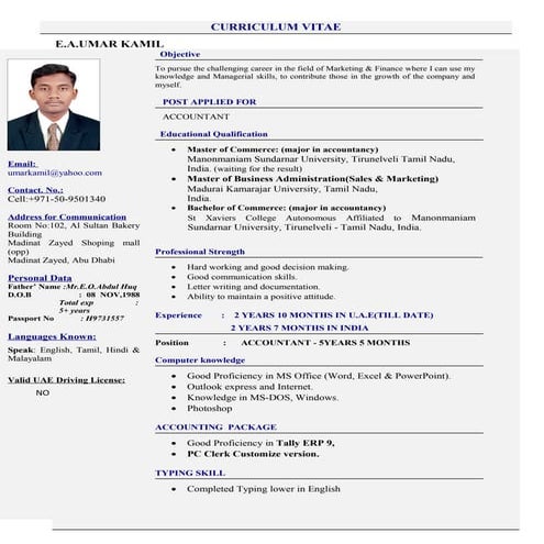 UMAR KAMIL ACCOUNTANT WITH 5 YEARS EXPERIANCE