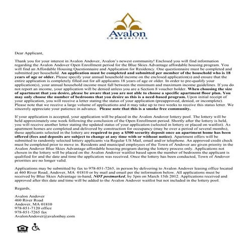 IZ Workshop 2014: B1 fair housing lottery cover letter