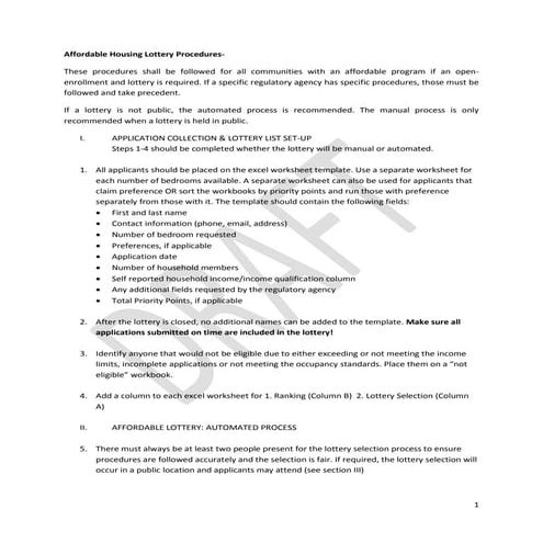 IZ Workshop 2014: B1 fair housing lottery procedures