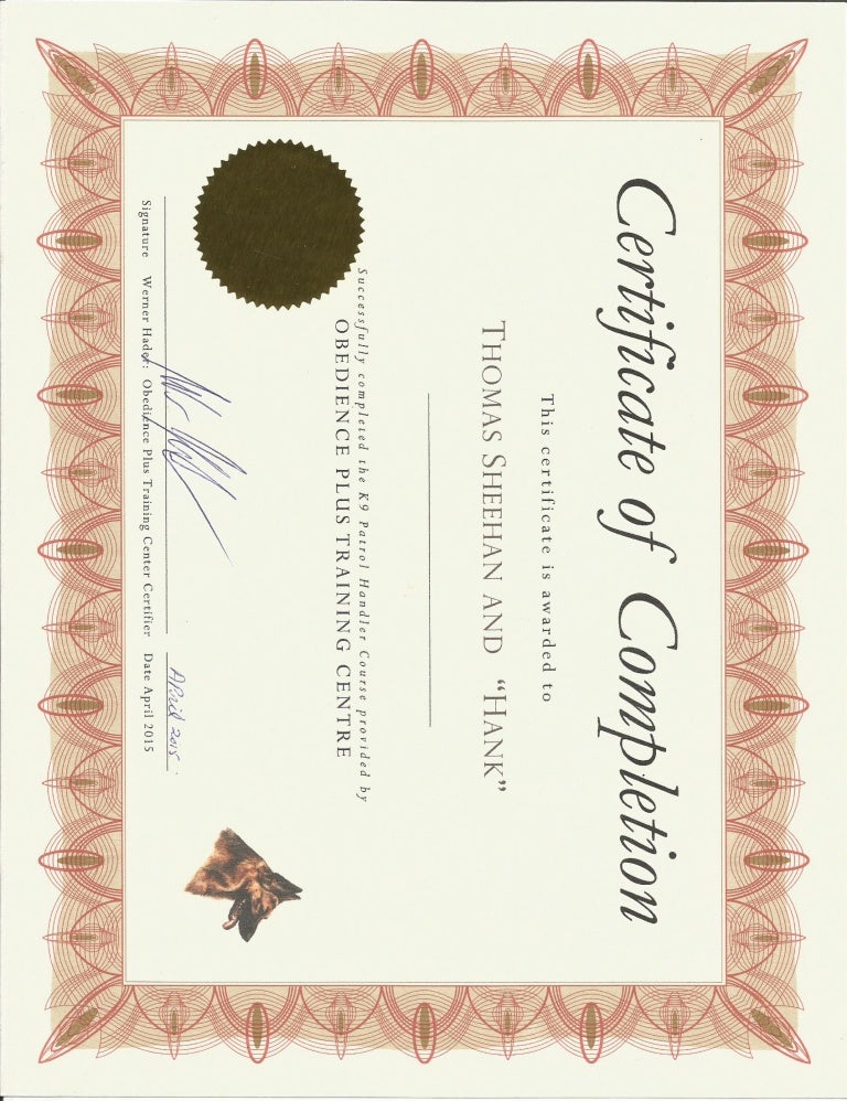 K9 patrol certificate