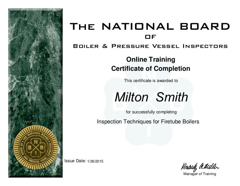 Inspection Techniques for Firetube Boilers Certificate