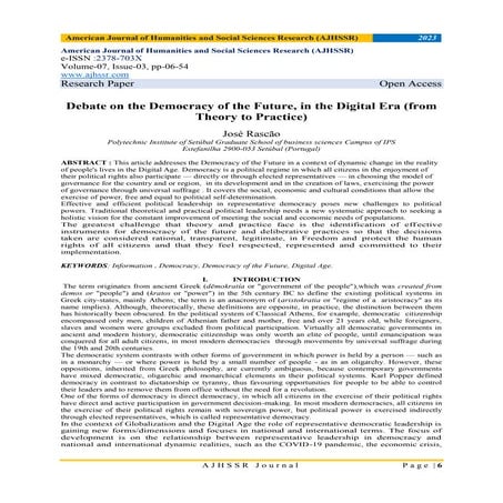 Debate on the Democracy of the Future, in the Digital Era (from Theory to Pra...