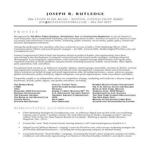 JOSEPH R RUTLEDGE - Bio & Resume