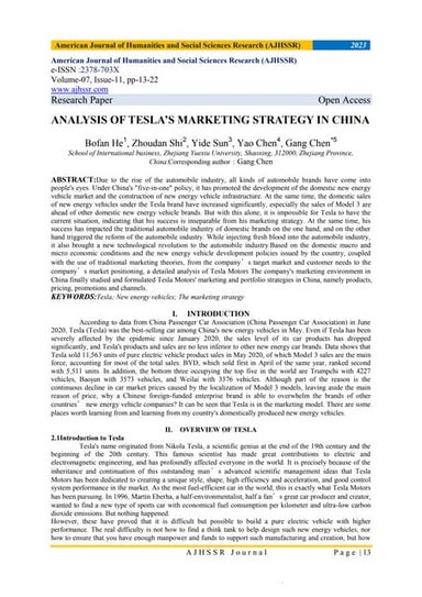 ANALYSIS OF TESLA’S MARKETING STRATEGY IN CHINA