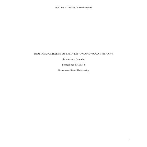 Biological Bases of Meditation and Yoga Therapy