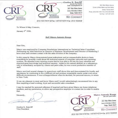 CRI VP RECOMMENDATION LETTER
