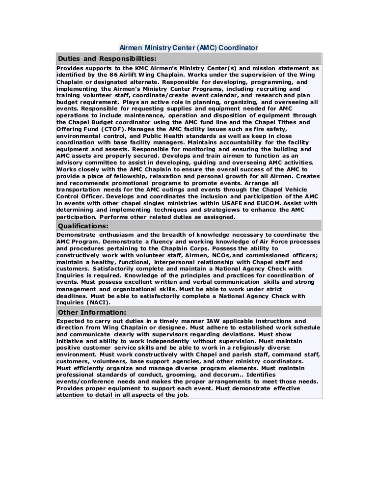 AMC Coordinator Job Description