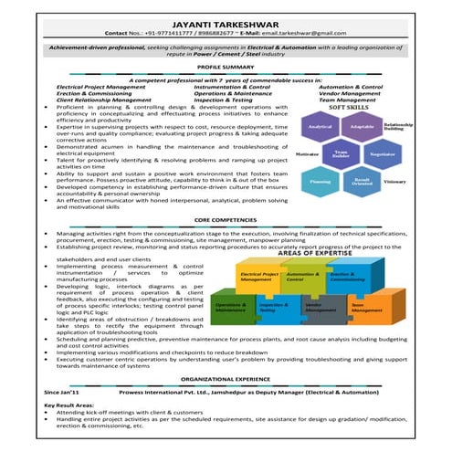 J Tarkeshwar Resume Electrical & Automation