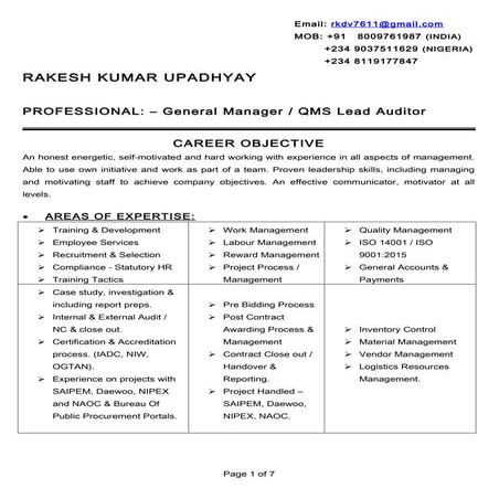 Rakesh Kumar Upadhyay - CV