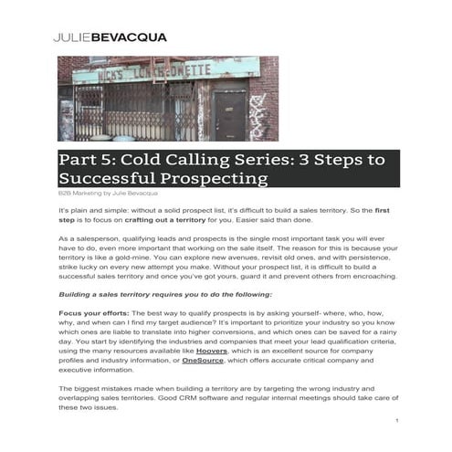 B2B Marketing: Part 5: Cold Calling Series: 3 Steps to Successful Prospecting...