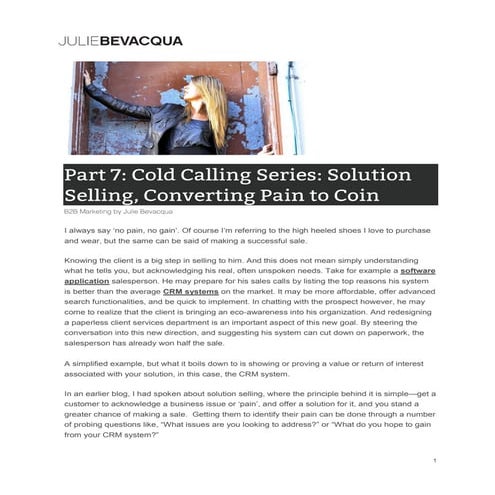 B2B Marketing: Part 7: Cold Calling Series: Solution Selling, Converting Pain...