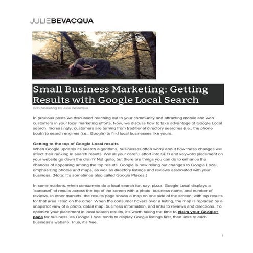 Small Business Marketing: Getting Results with Google Local Search by Julie B...