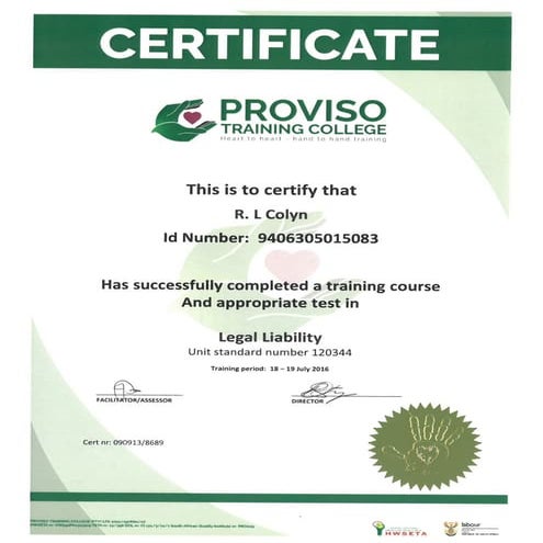 RL Colyn - Legal Liability