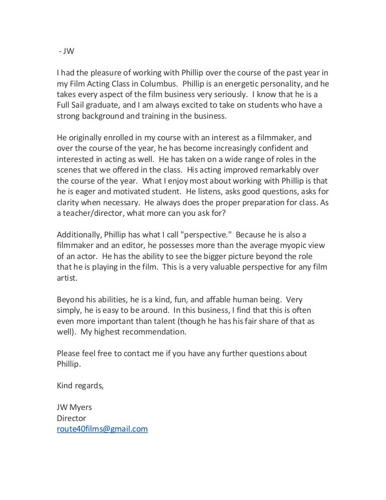 Letter from Acting Coach