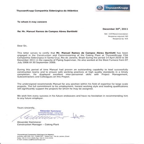 RECOMMENDATION LETTER FROM THYSSENKRUPP-CSA