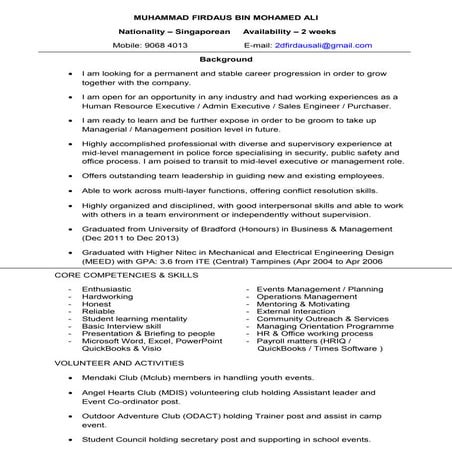 MUHAMMAD FIRDAUS ALI RESUME | DOC