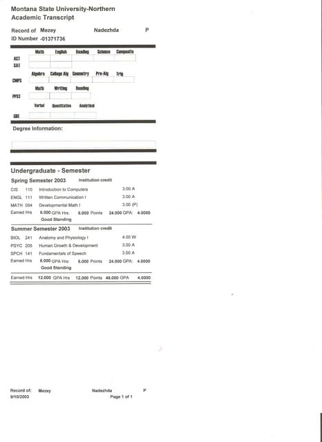 Official College Transcript 2015 | PDF