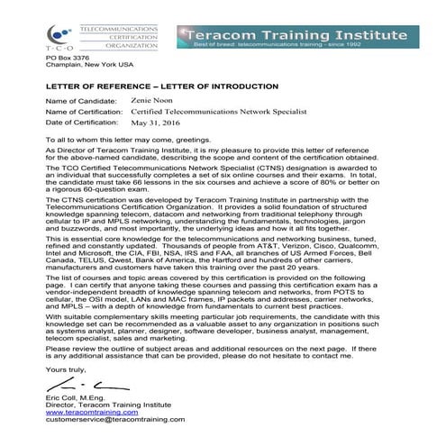 CTNS Letter of Reference