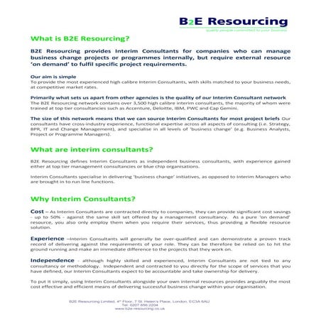 B2E Resourcing Summary