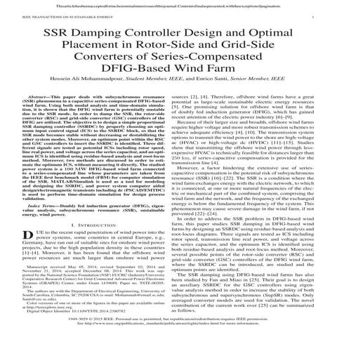 SSR Damping Controller Design and Optimal Placement in Rotor-Side and Grid-Si...