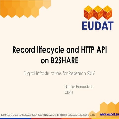 B2SHARE: Record lifecycle and HTTP API| www.eudat.eu | 