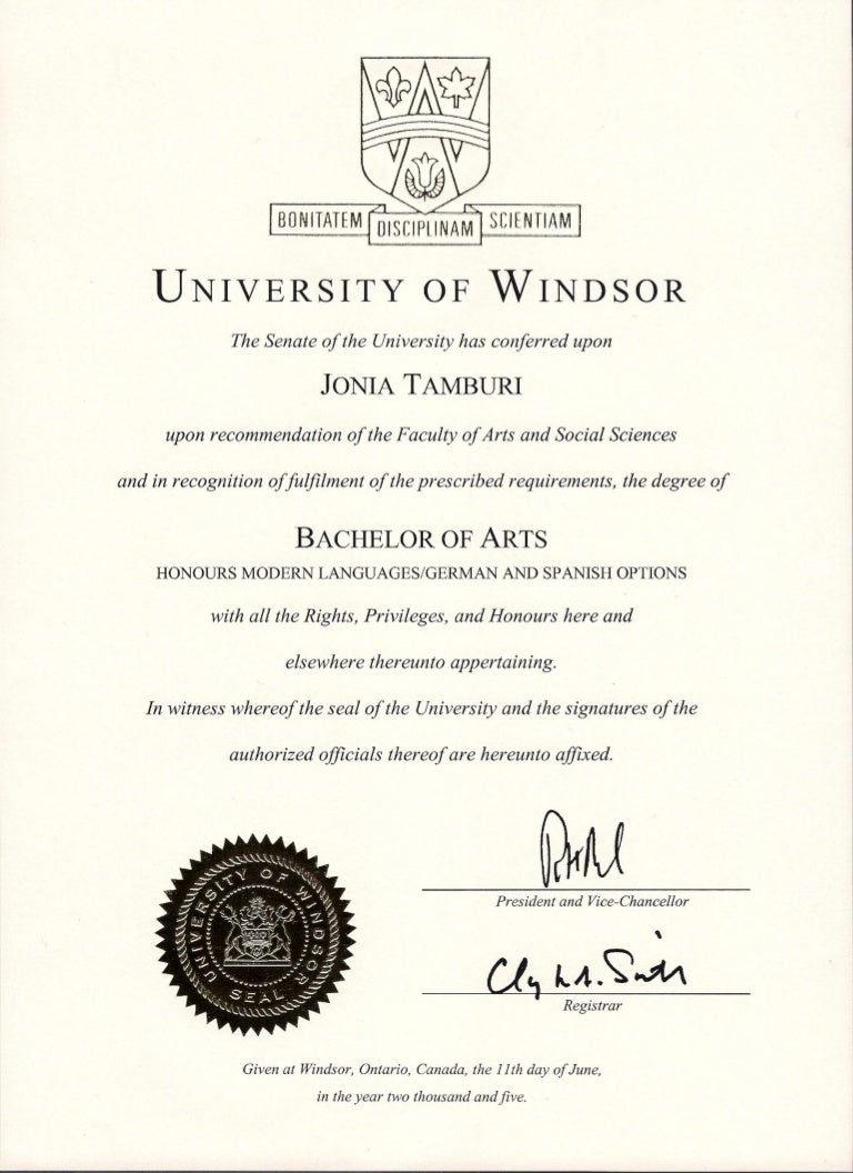 BA Diploma University of Windsor