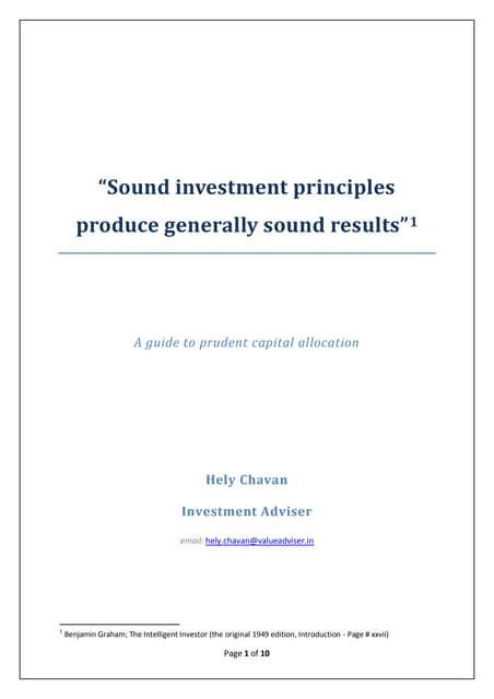 Prudent Capital Allocation - My Investment Thesis