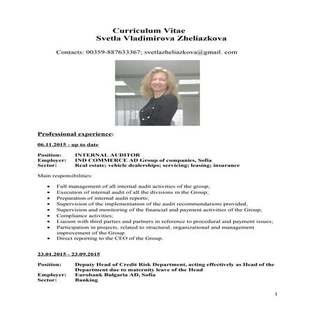 Curriculum Vitae Svetla Zheliazkova