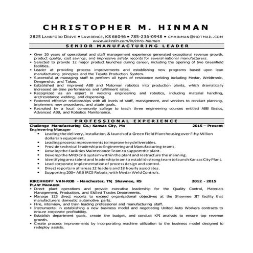 2016 Christopher Hinman Resume