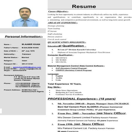 CV Aamer khan
