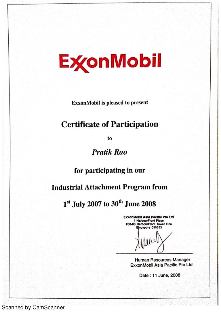 Pratik Rao ExxonMobil Certificate