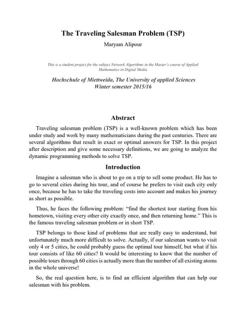 Write A Short Note On Travelling Salesman Problem Travelling salesman problem | PPT