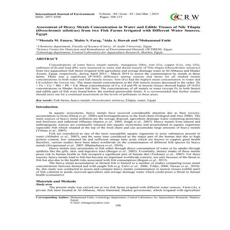 Assessment of Heavy Metals Concentration in Water and Edible Tissues of Nile ...