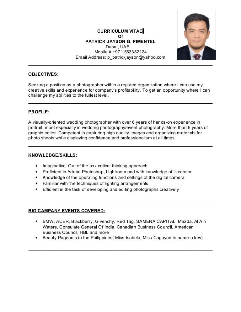 Photographer Resume